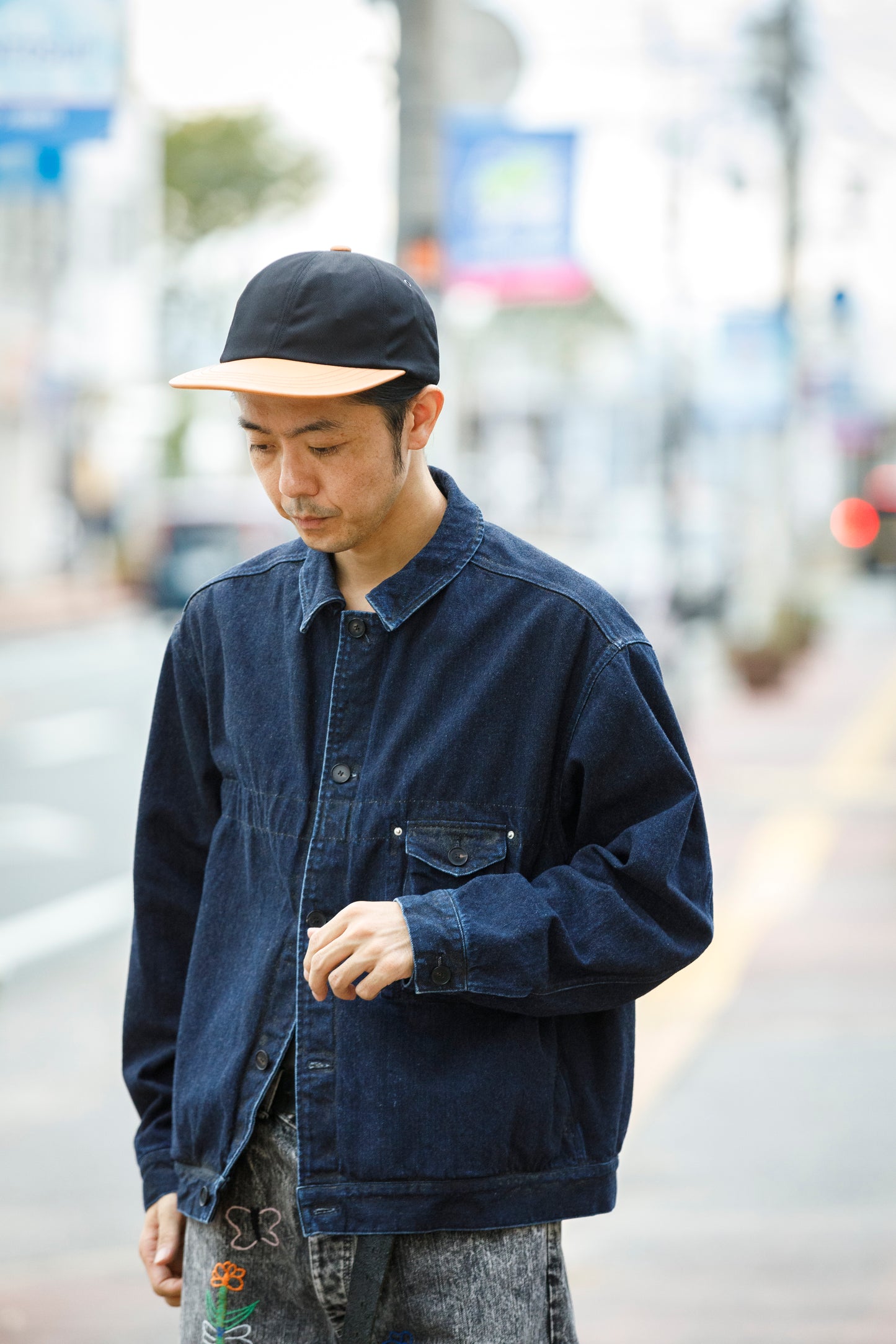 THE FACTORY MADE / LEATHER BICOLOR CAP - BLACK【FM934】