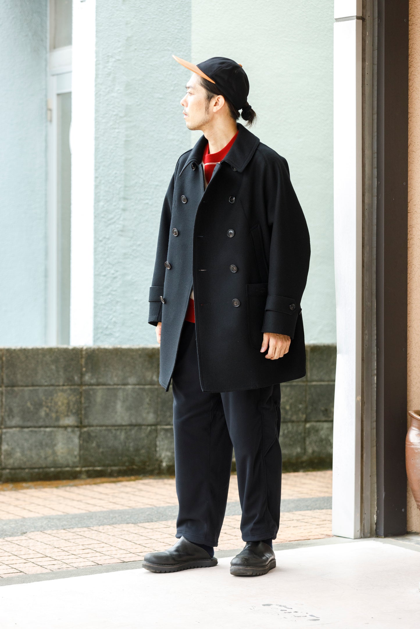 SARTO / 242-06001 HEAVY WOOL CASHMERE MELTON P-COAT - BLACK