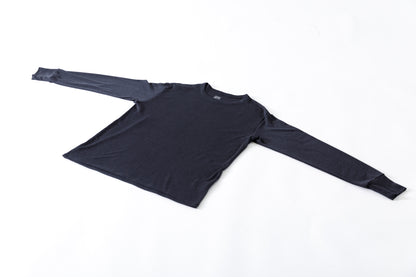 Nikki ESSENTIAL PIECE /  Wool Silk Fraise Stitch Jersey Crewneck(Unisex) - Chacoal