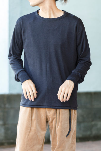 Nikki ESSENTIAL PIECE /  Wool Silk Fraise Stitch Jersey Crewneck(Unisex) - Chacoal