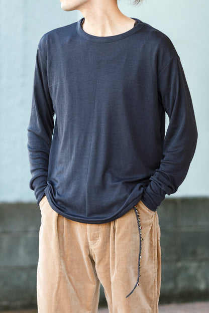 Nikki ESSENTIAL PIECE /  Wool Silk Fraise Stitch Jersey Crewneck(Unisex) - Chacoal