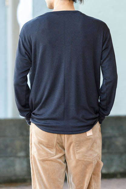 Nikki ESSENTIAL PIECE /  Wool Silk Fraise Stitch Jersey Crewneck(Unisex) - Chacoal