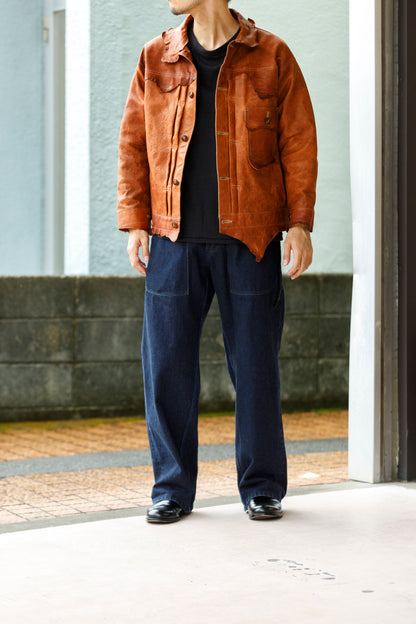 NULABEL /  522-701 URUSHI COATED DENIM TROUSERS - COAL BLACK