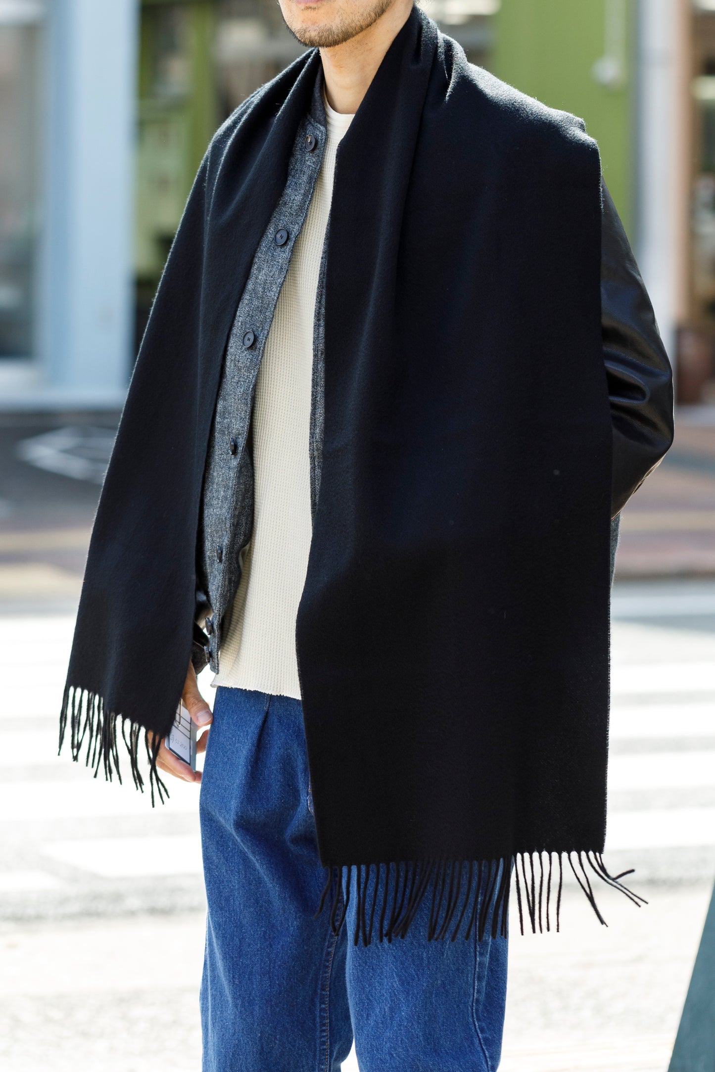 Joshua Ellis / Cashmere plain stole 35×190 - BLACK(CPG 60004)