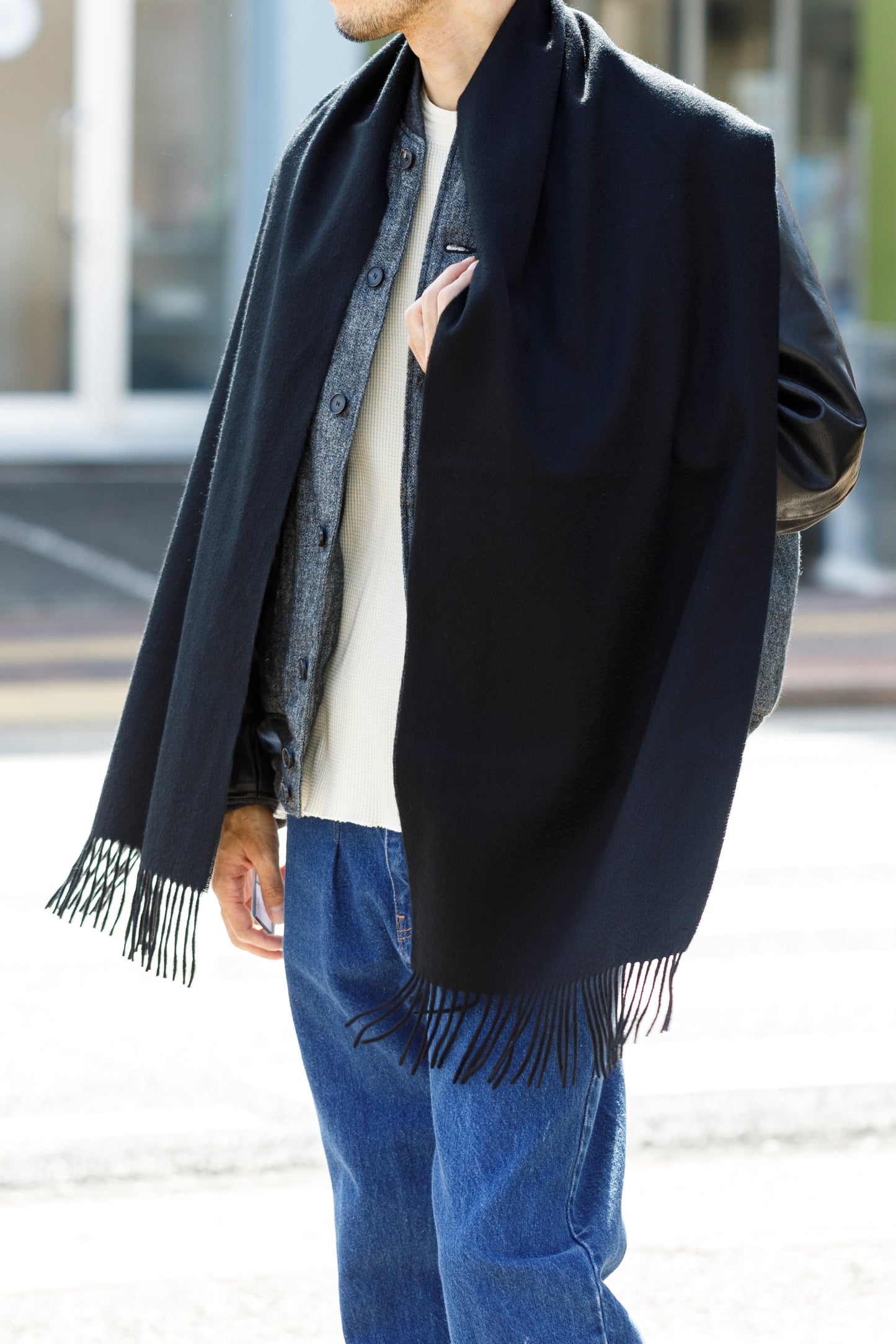 Joshua Ellis / Cashmere plain stole 35×190 - BLACK(CPG 60004)