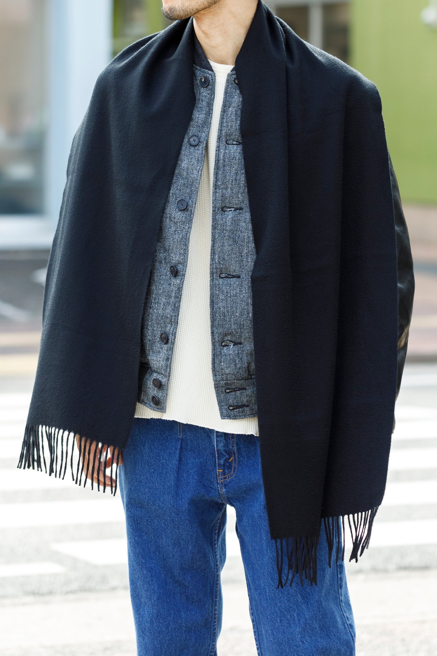 Joshua Ellis / Cashmere plain stole 35×190 - BLACK(CPG 60004)