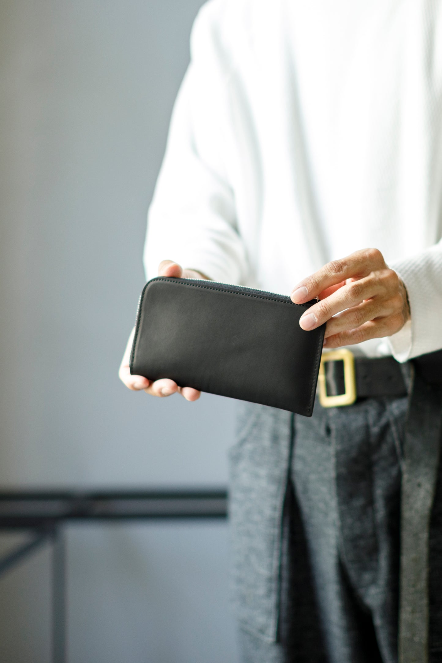 AMIACALVA / AK-042 GUIDI&ROSELLINI LONG ZIP WALLET - Black