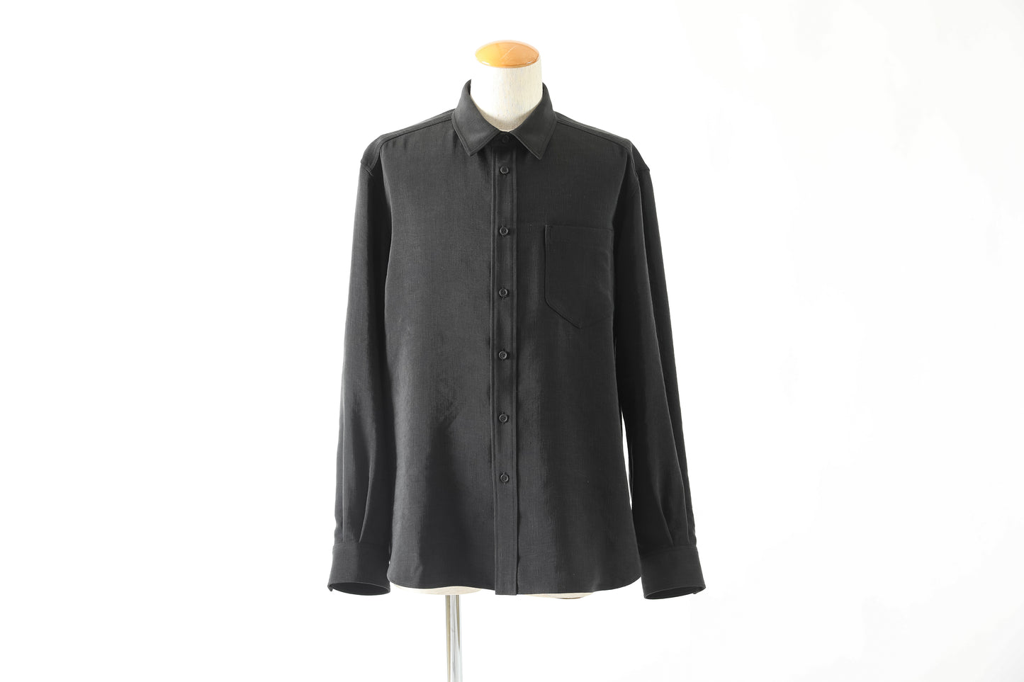 山内 / 26143-sili / ビンテージシルクリネン・ダブルステッチシャツ - sumi kuro