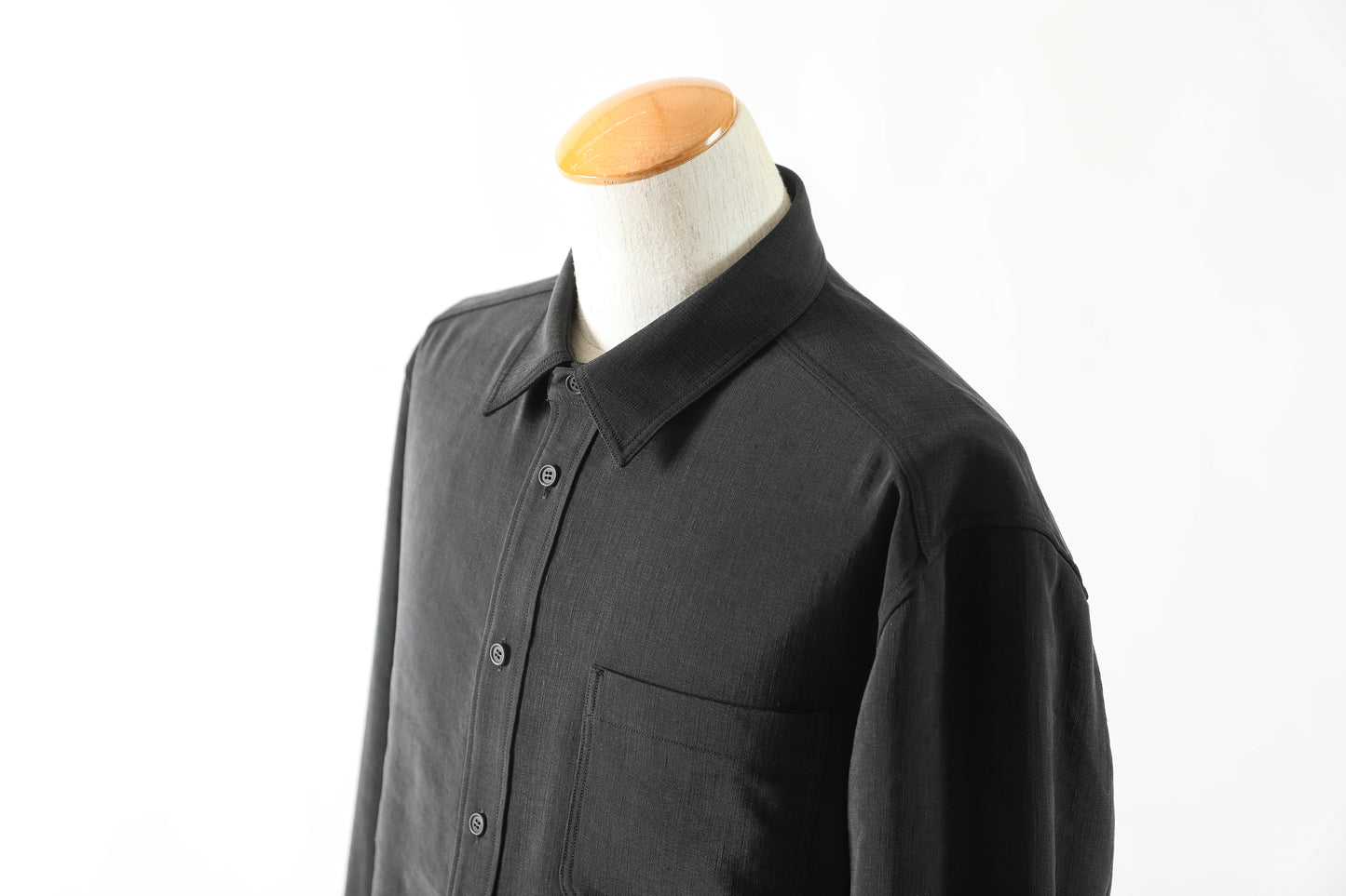 山内 / 26143-sili / ビンテージシルクリネン・ダブルステッチシャツ - sumi kuro