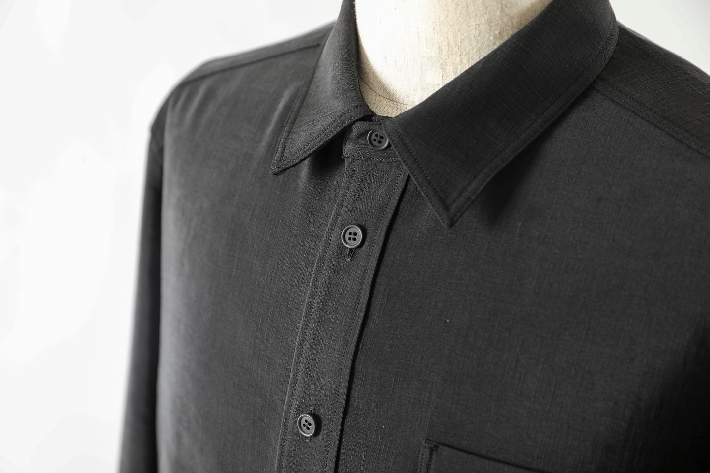 山内 / 26143-sili / ビンテージシルクリネン・ダブルステッチシャツ - sumi kuro