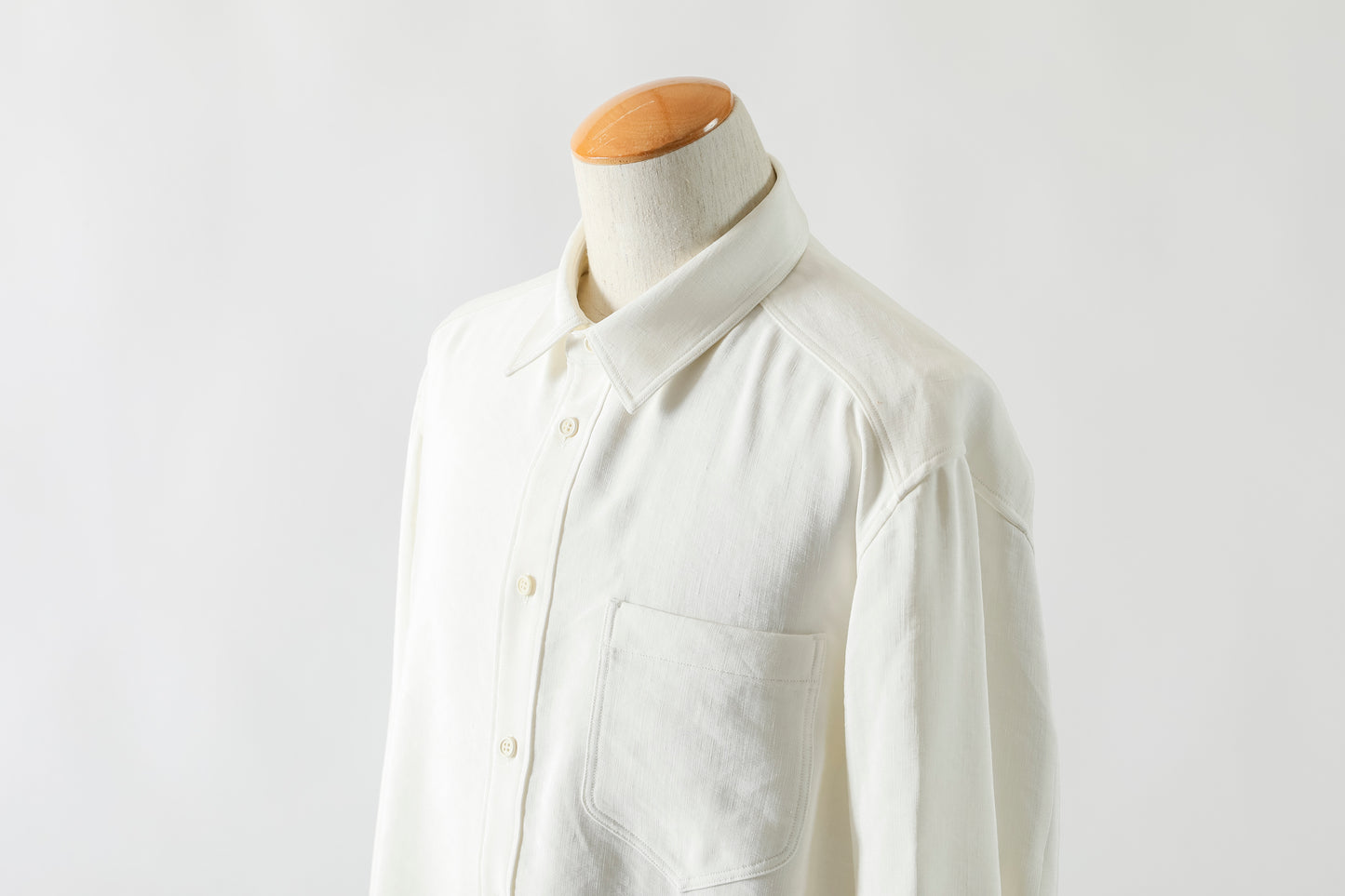 山内 / 26143-sili / ビンテージシルクリネン・ダブルステッチシャツ - off white