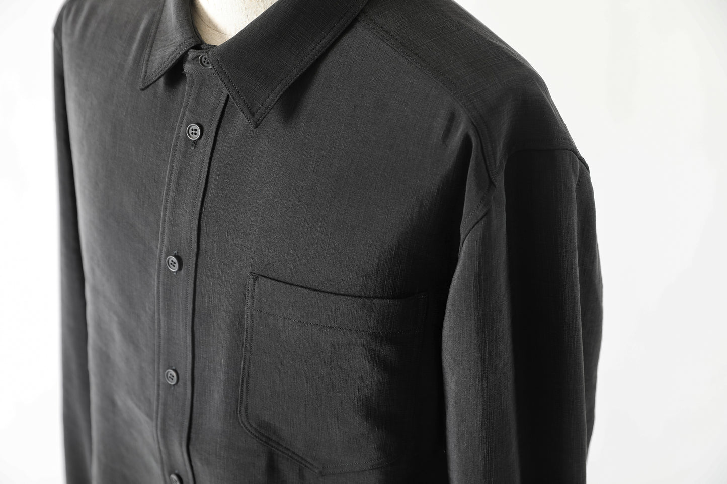 山内 / 26143-sili / ビンテージシルクリネン・ダブルステッチシャツ - sumi kuro