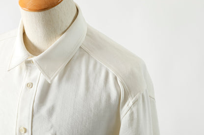 山内 / 26143-sili / ビンテージシルクリネン・ダブルステッチシャツ - off white