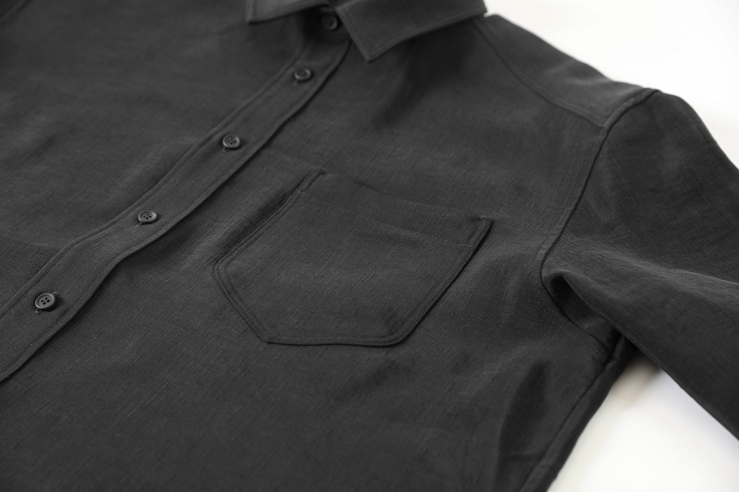 山内 / 26143-sili / ビンテージシルクリネン・ダブルステッチシャツ - sumi kuro