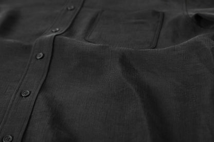 山内 / 26143-sili / ビンテージシルクリネン・ダブルステッチシャツ - sumi kuro