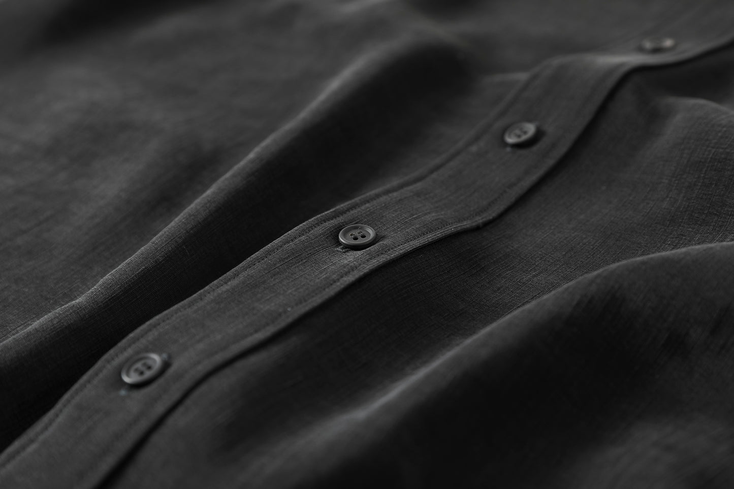 山内 / 26143-sili / ビンテージシルクリネン・ダブルステッチシャツ - sumi kuro