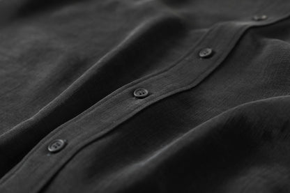 山内 / 26143-sili / ビンテージシルクリネン・ダブルステッチシャツ - sumi kuro