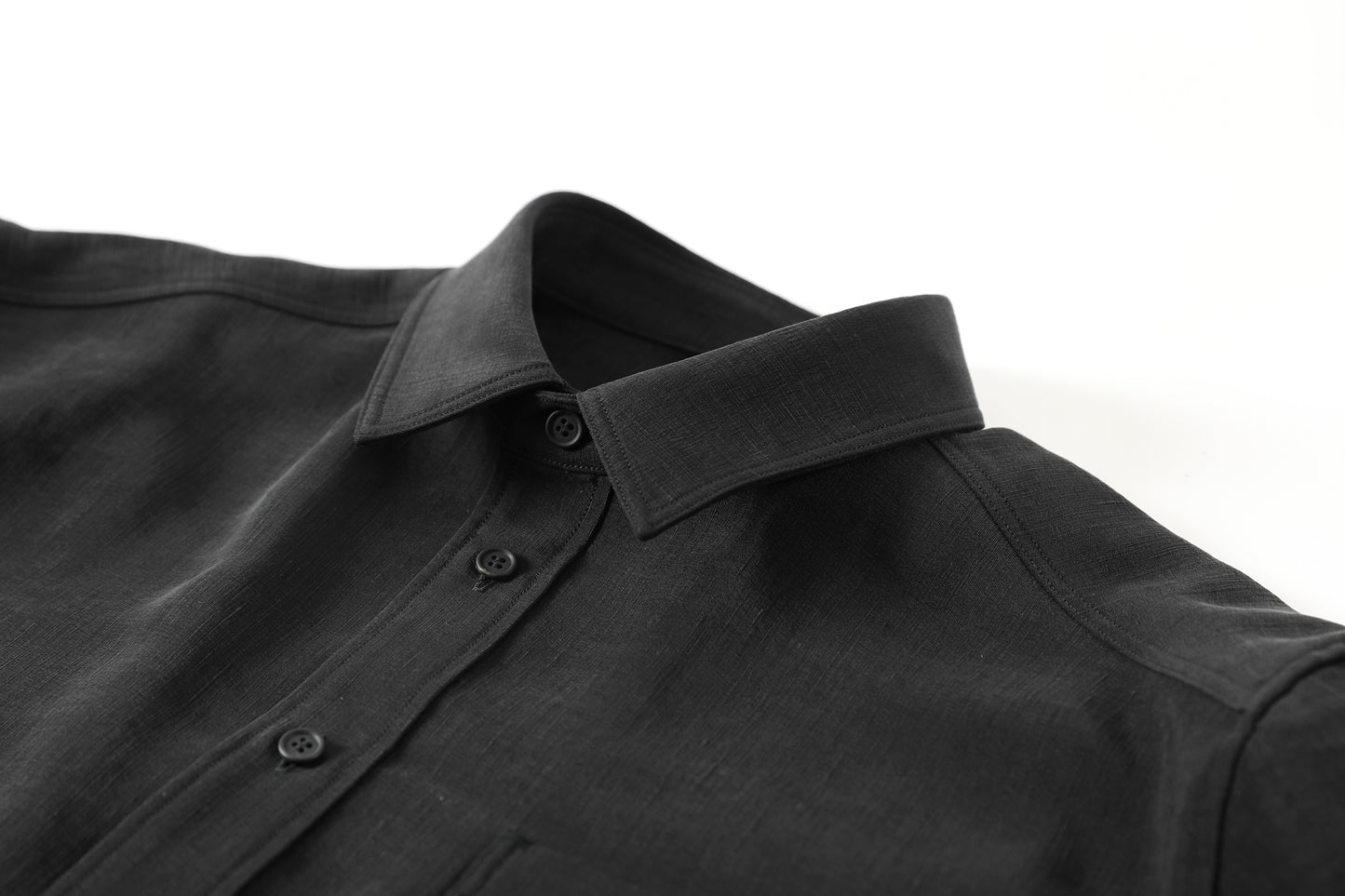 山内 / 26143-sili / ビンテージシルクリネン・ダブルステッチシャツ - sumi kuro