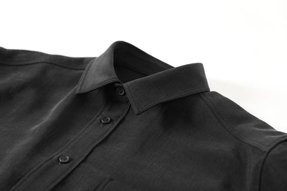山内 / 26143-sili / ビンテージシルクリネン・ダブルステッチシャツ - sumi kuro