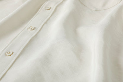 山内 / 26143-sili / ビンテージシルクリネン・ダブルステッチシャツ - off white