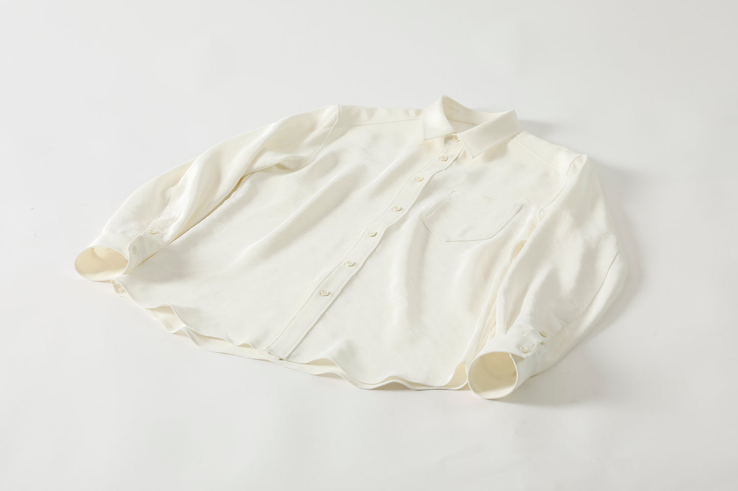 山内 / 26143-sili / ビンテージシルクリネン・ダブルステッチシャツ - off white