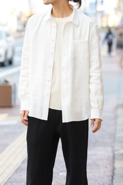 山内 / 26143-sili / ビンテージシルクリネン・ダブルステッチシャツ - off white