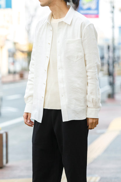 山内 / 26143-sili / ビンテージシルクリネン・ダブルステッチシャツ - off white