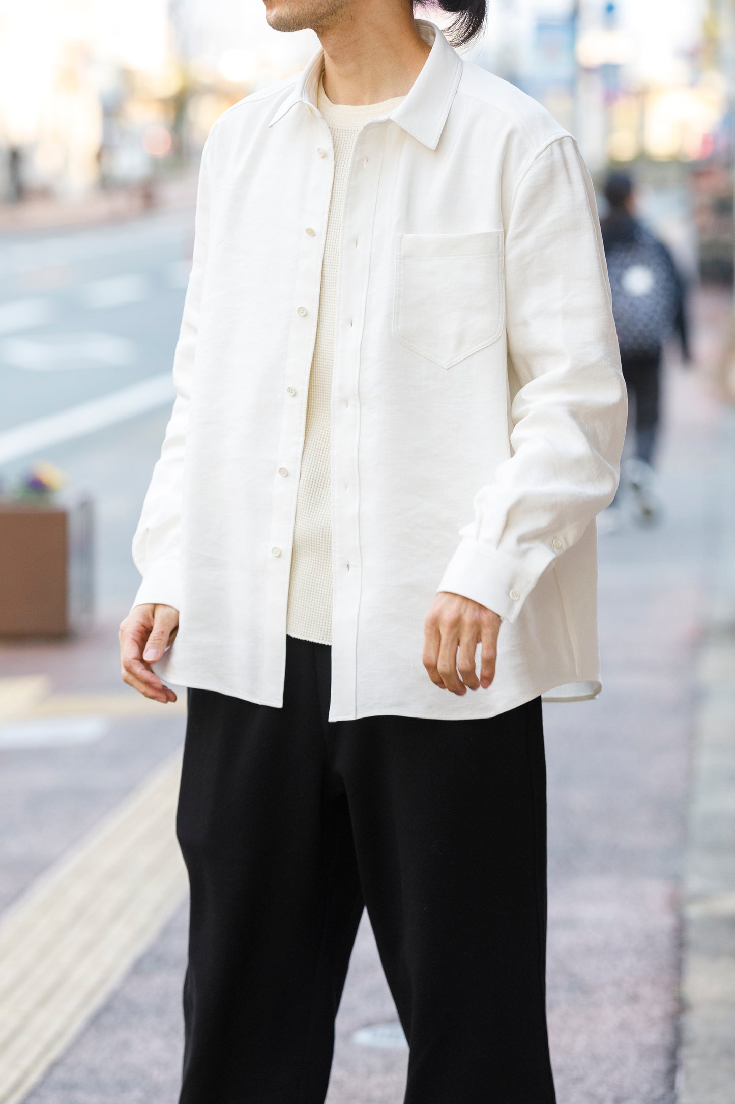 山内 / 26143-sili / ビンテージシルクリネン・ダブルステッチシャツ - off white