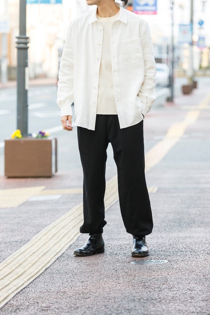 山内 / 26143-sili / ビンテージシルクリネン・ダブルステッチシャツ - off white