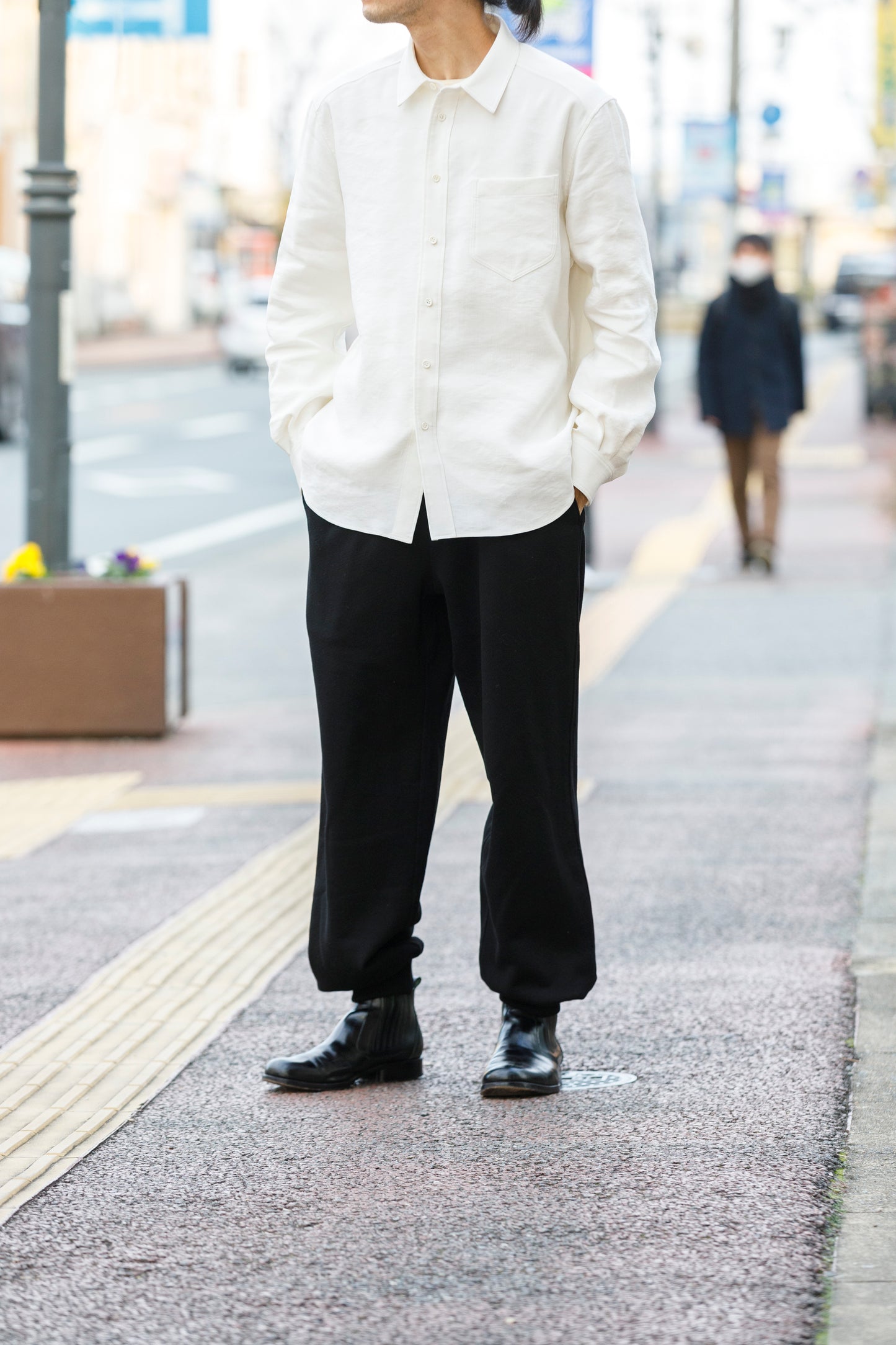 山内 / 26143-sili / ビンテージシルクリネン・ダブルステッチシャツ - off white