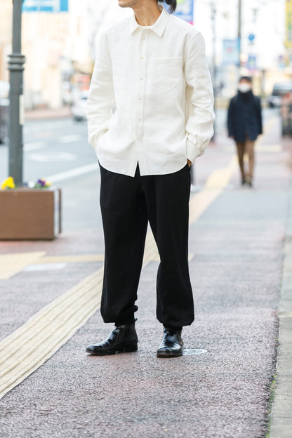 山内 / 26143-sili / ビンテージシルクリネン・ダブルステッチシャツ - off white