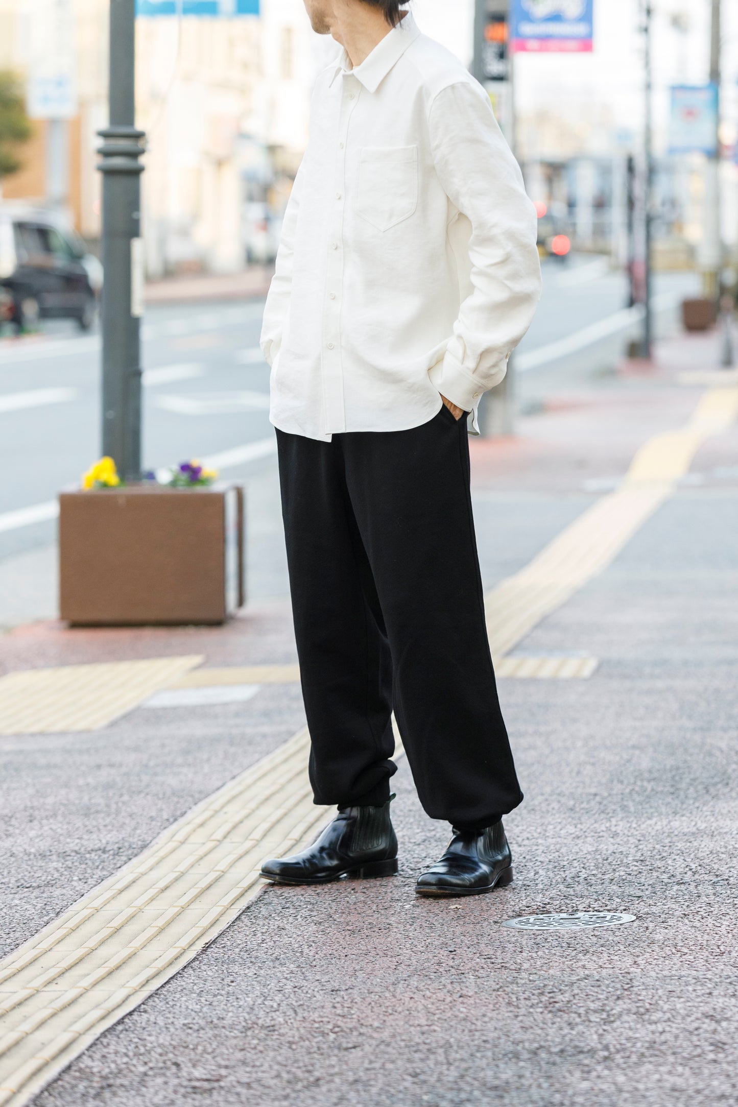 山内 / 26143-sili / ビンテージシルクリネン・ダブルステッチシャツ - off white