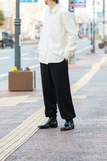 山内 / 26143-sili / ビンテージシルクリネン・ダブルステッチシャツ - off white