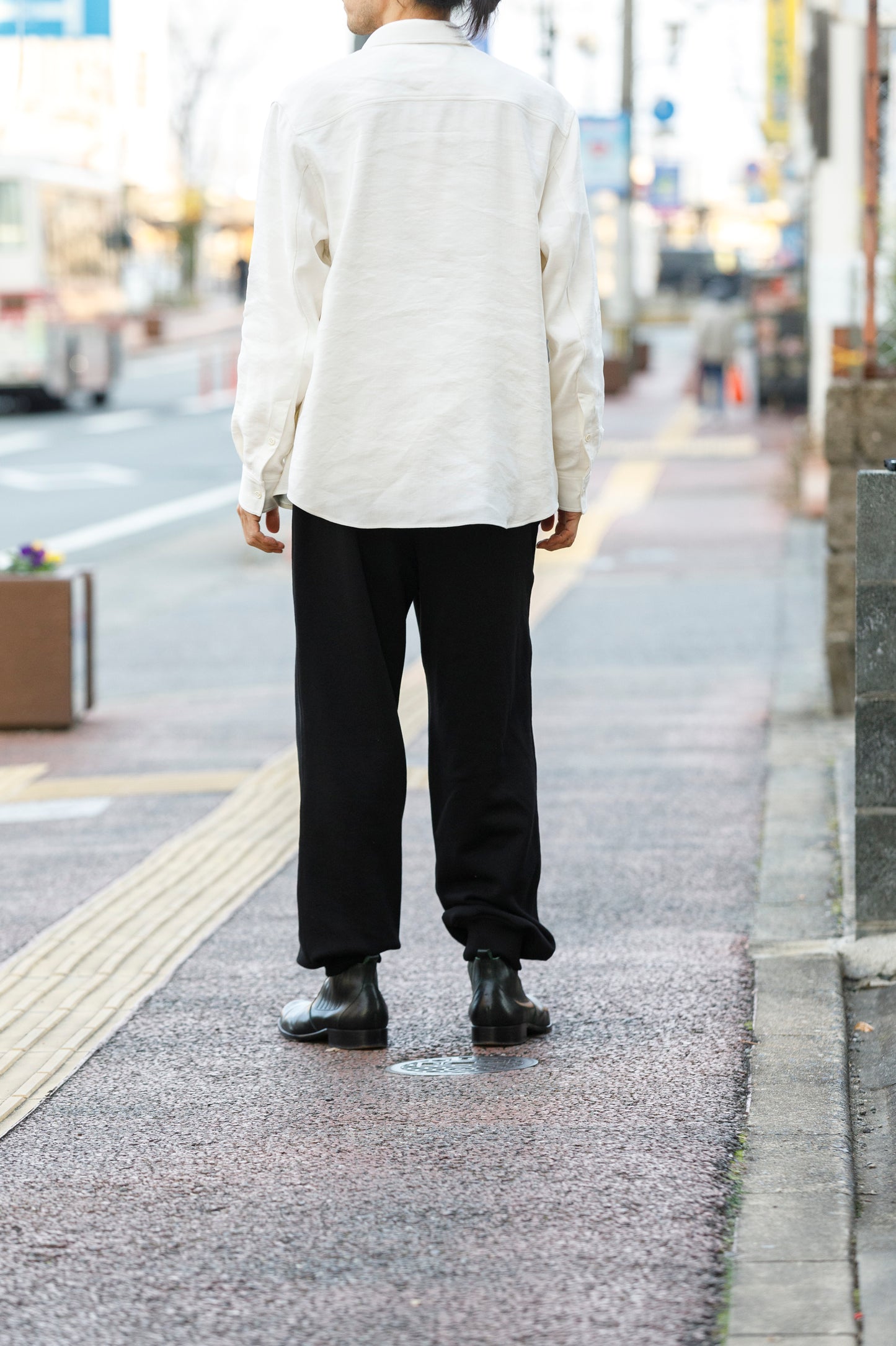 山内 / 26143-sili / ビンテージシルクリネン・ダブルステッチシャツ - off white