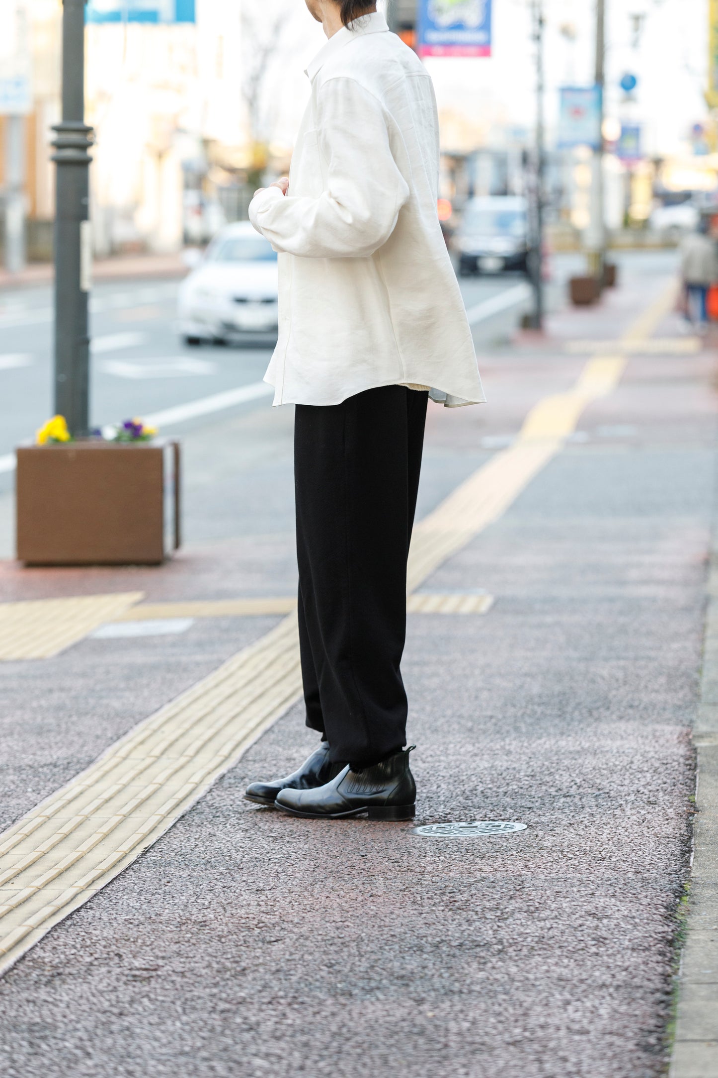 山内 / 26143-sili / ビンテージシルクリネン・ダブルステッチシャツ - off white