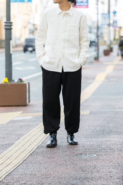 山内 / 26143-sili / ビンテージシルクリネン・ダブルステッチシャツ - off white