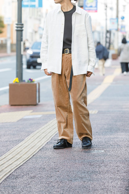 山内 / 26143-sili / ビンテージシルクリネン・ダブルステッチシャツ - off white