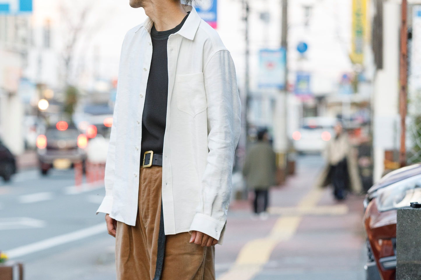 山内 / 26143-sili / ビンテージシルクリネン・ダブルステッチシャツ - off white