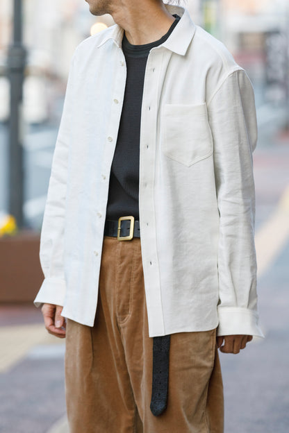 山内 / 26143-sili / ビンテージシルクリネン・ダブルステッチシャツ - off white