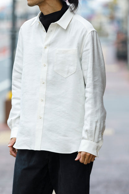 山内 / 26143-sili / ビンテージシルクリネン・ダブルステッチシャツ - off white