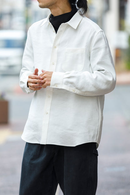 山内 / 26143-sili / ビンテージシルクリネン・ダブルステッチシャツ - off white