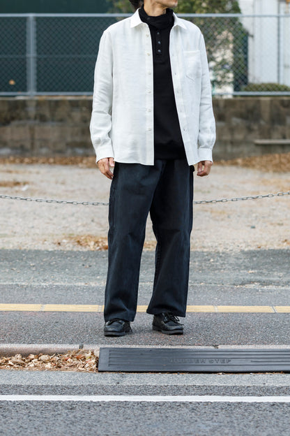 山内 / 26143-sili / ビンテージシルクリネン・ダブルステッチシャツ - off white