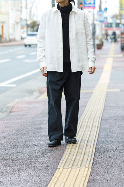 山内 / 26143-sili / ビンテージシルクリネン・ダブルステッチシャツ - off white