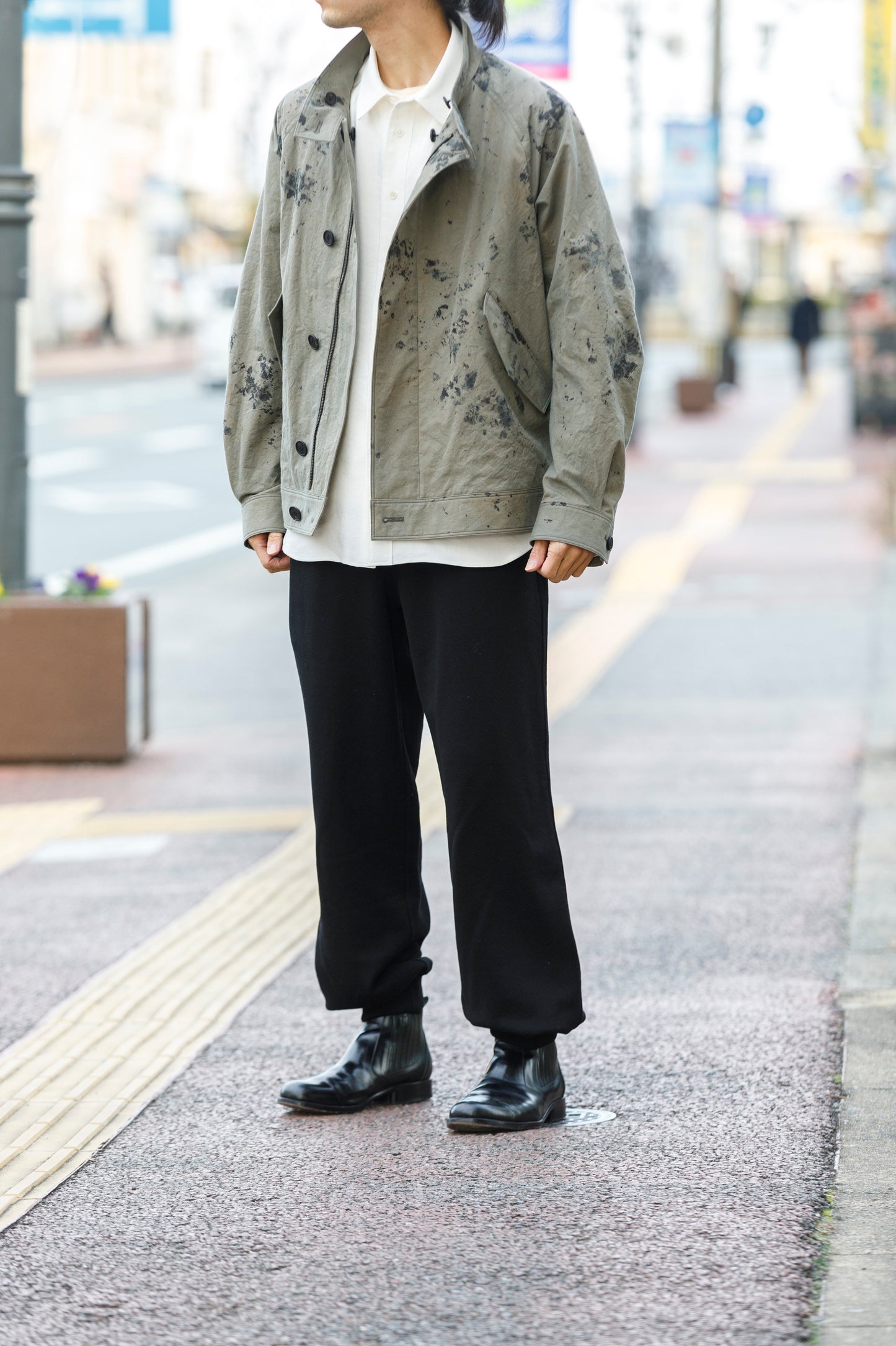 山内 / 26143-sili / ビンテージシルクリネン・ダブルステッチシャツ - off white