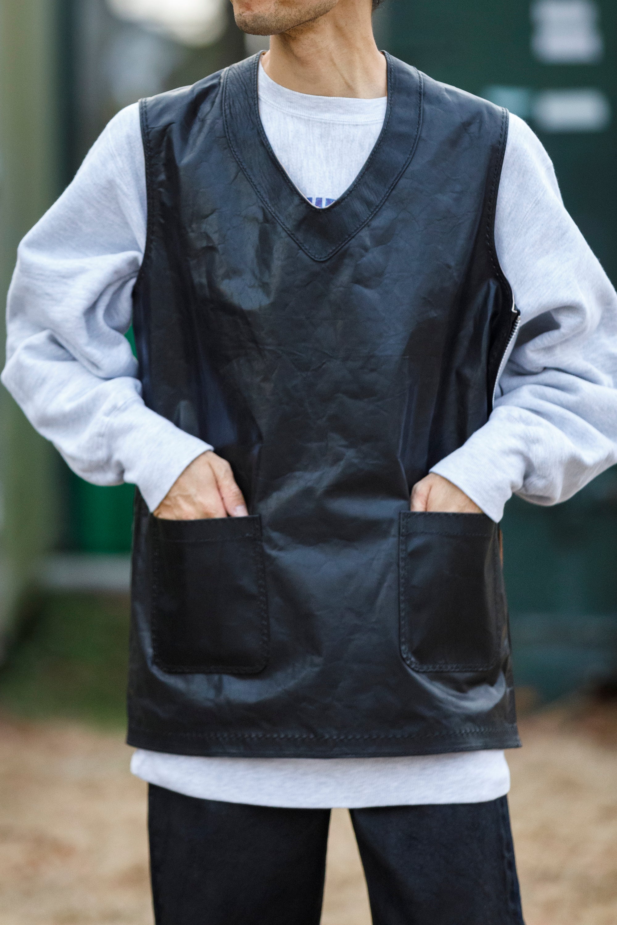 NOMARKS / LEATHER VEST 01 - Black – reggio