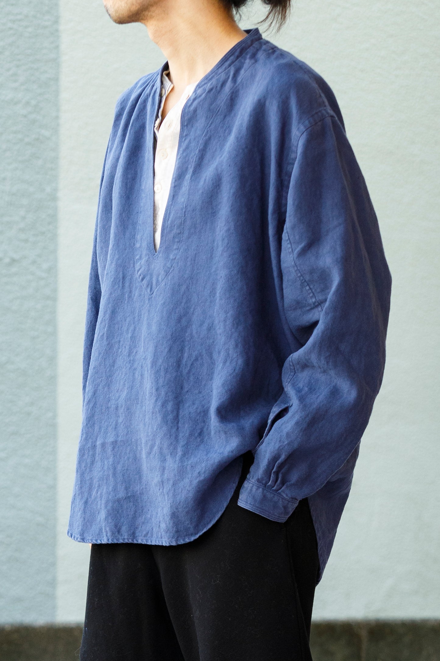 SARTO / 261-2001 STAND COLLAR SKIPPER SHIRT - INK BLUE