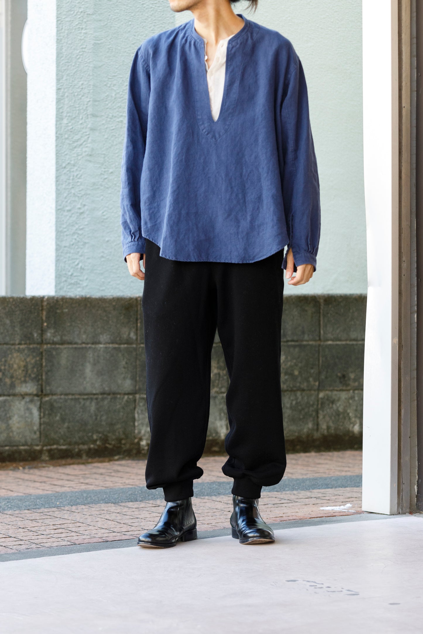 SARTO / 261-2001 STAND COLLAR SKIPPER SHIRT - INK BLUE