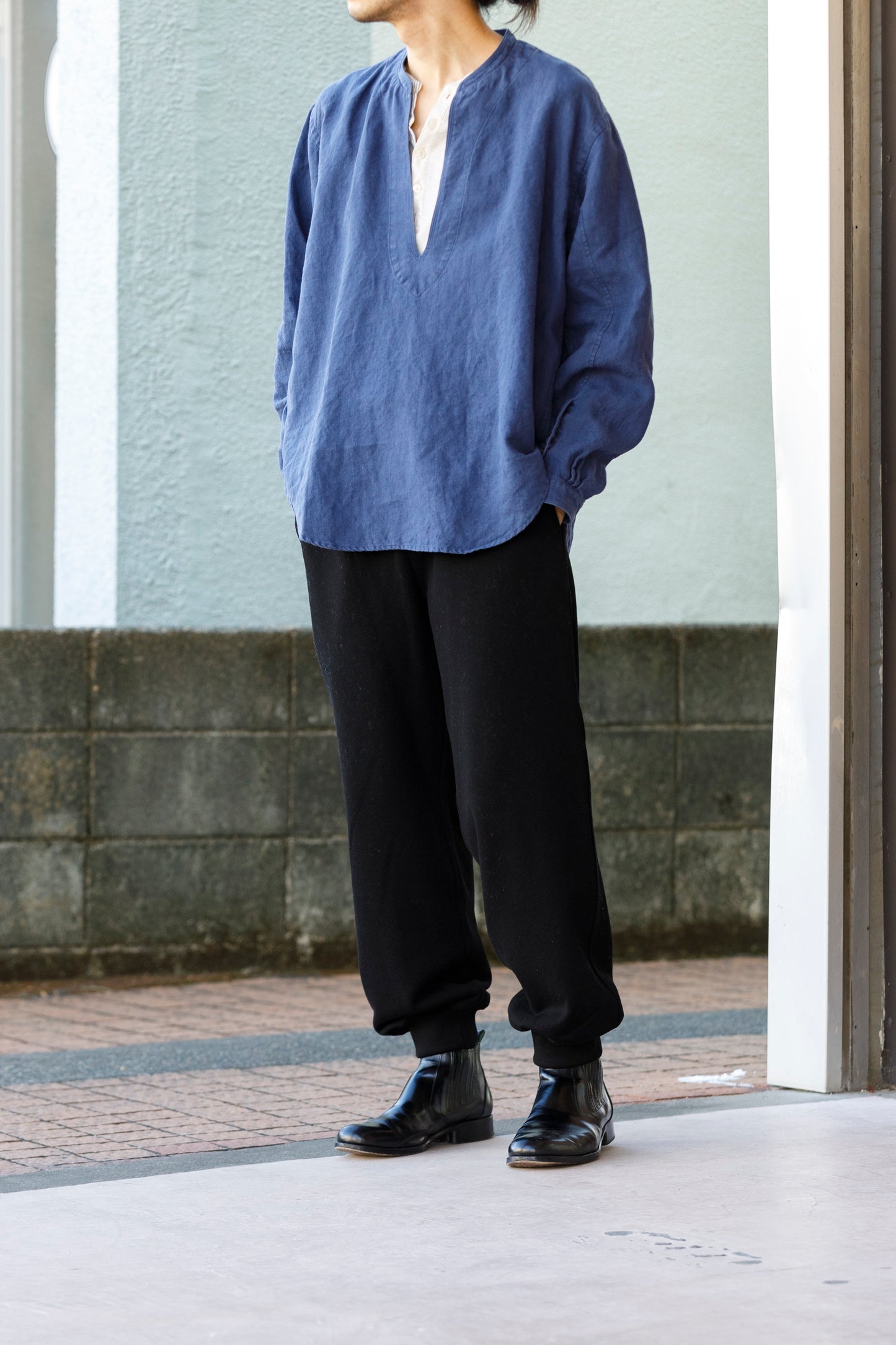 SARTO / 261-2001 STAND COLLAR SKIPPER SHIRT - INK BLUE