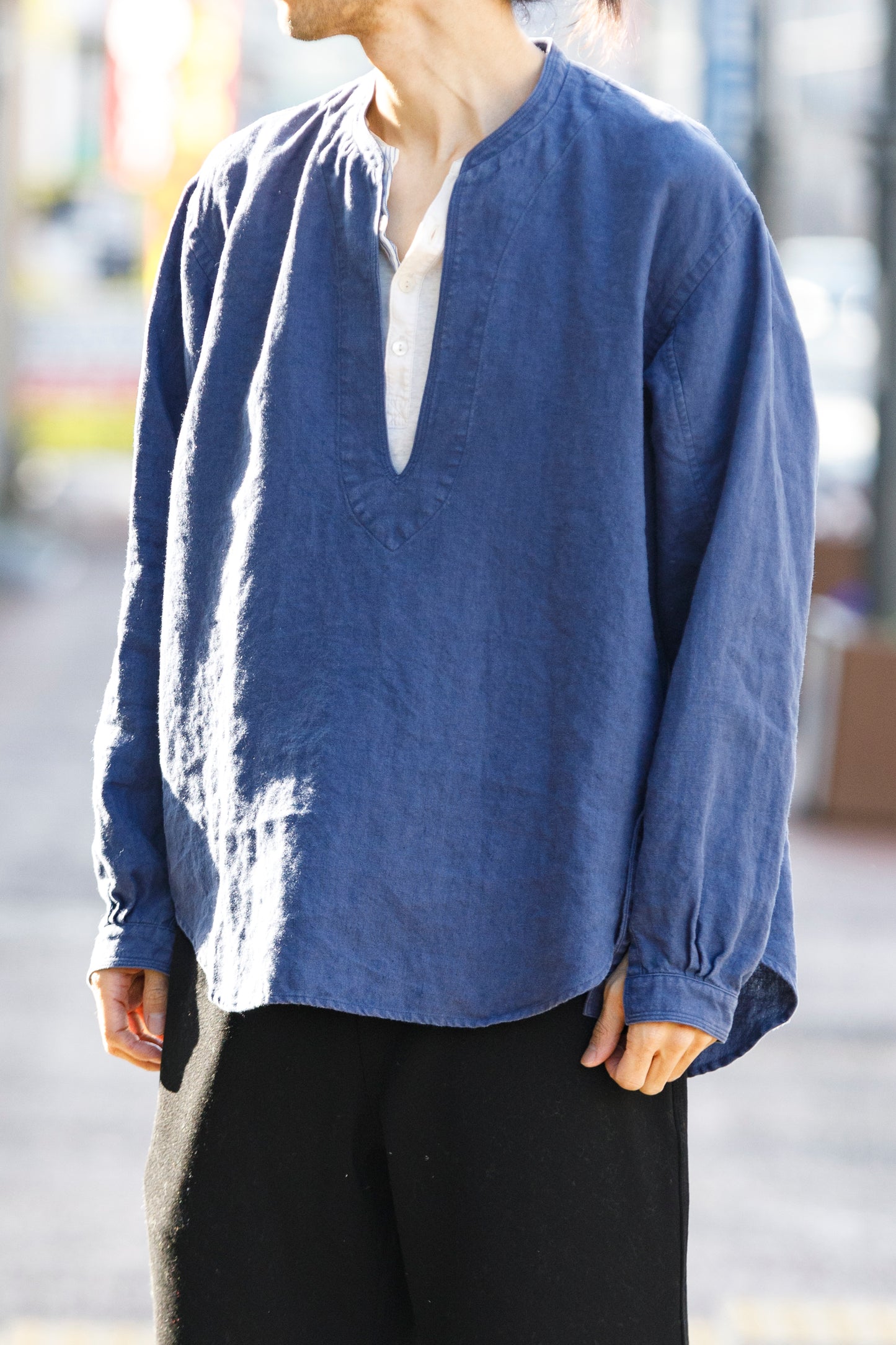 SARTO / 261-2001 STAND COLLAR SKIPPER SHIRT - INK BLUE