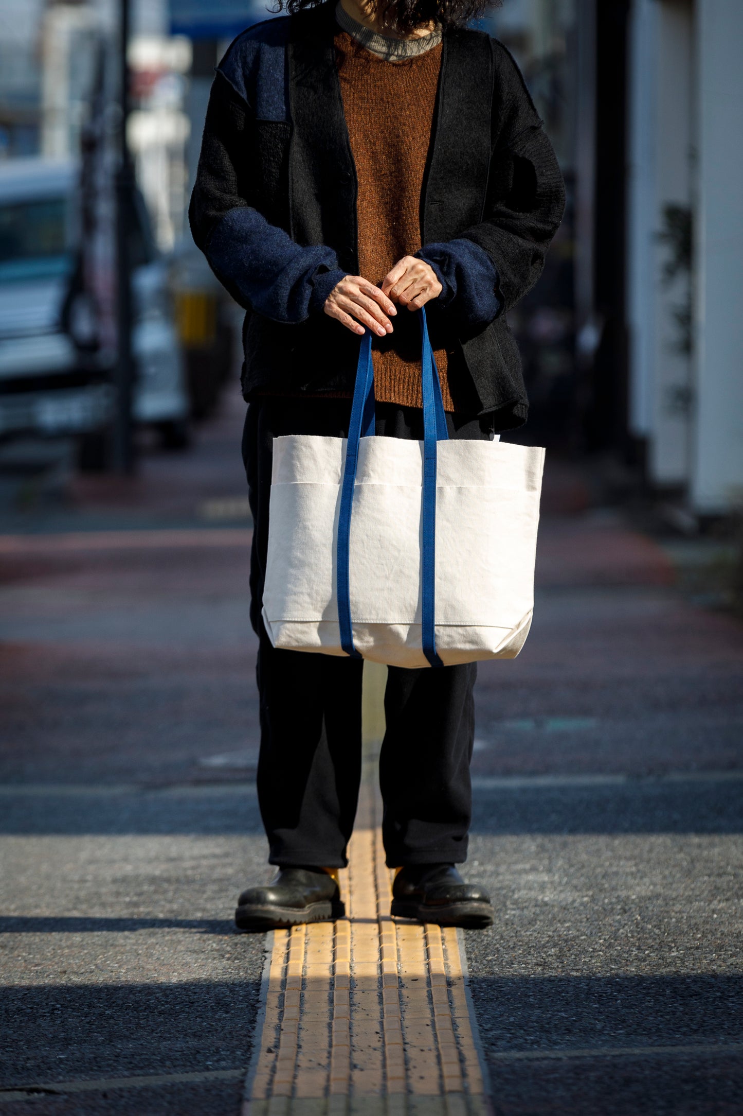 AMIACALVA A-054 WASHED CANVAS 6POCKETS TOTE (M) - NAVY